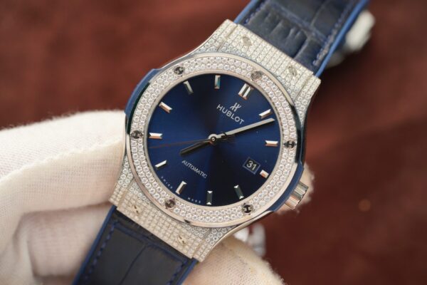 Hublot Classic Fusion Titanium Full Diamond Rep 1:1 JJF 42mm Blue Dial