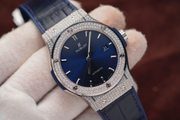 Hublot Classic Fusion Titanium Full Diamond Rep 1:1 JJF 42mm Blue Dial