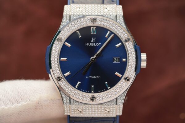 Hublot Classic Fusion Titanium Full Diamond Rep 1:1 JJF 42mm Blue Dial