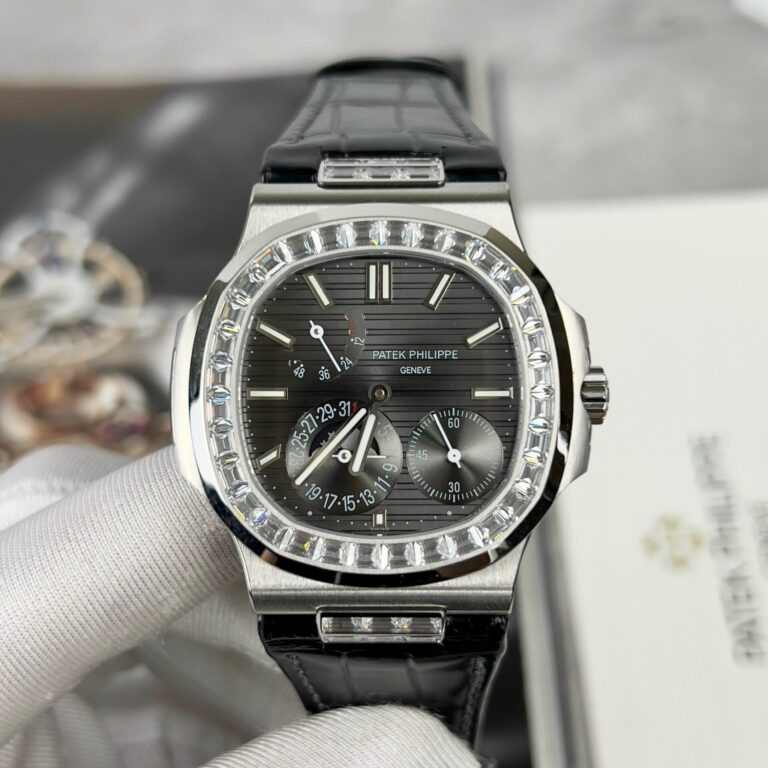 Patek Philippe Nautilus 5724G Rep 11 Mặt Xám Đính Đá Baguette GRF Factory 40mm