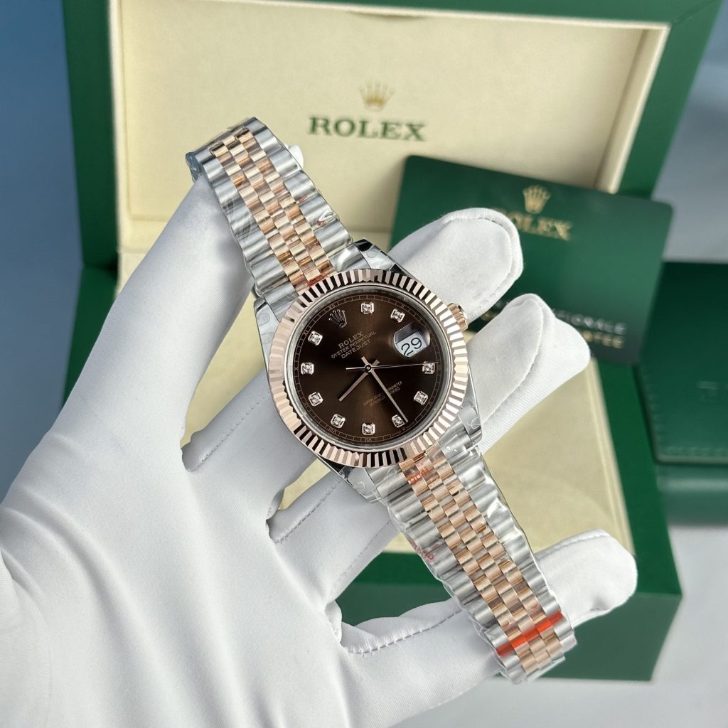 Rolex DateJust 126331 Rep 1:1 GM Factory Bọc Vàng Thật Mặt Chocolate Cọc Kim 41mm