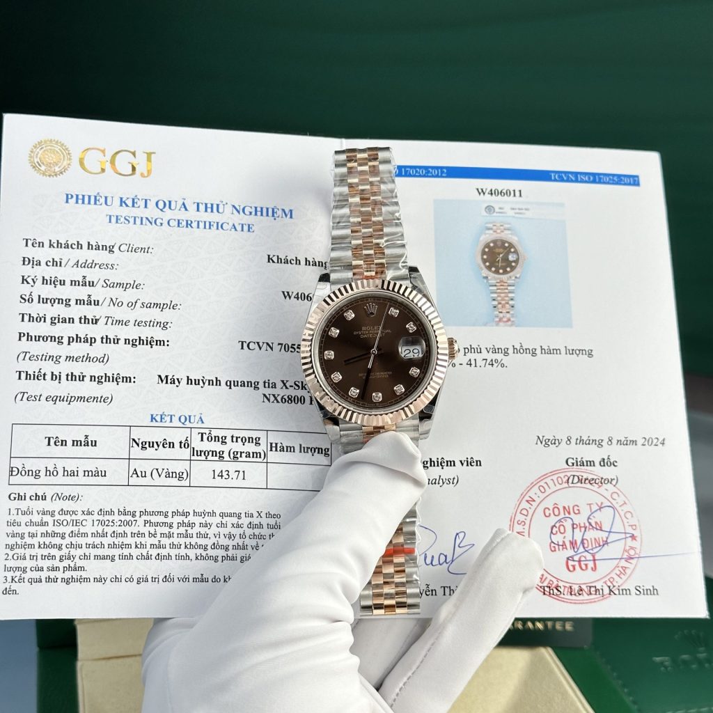 Rolex DateJust 126331 Rep 1:1 GM Factory Bọc Vàng Thật Mặt Chocolate Cọc Kim 41mm