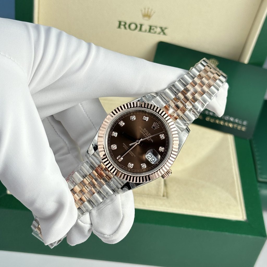 Rolex DateJust 126331 Rep 1:1 GM Factory Bọc Vàng Thật Mặt Chocolate Cọc Kim 41mm