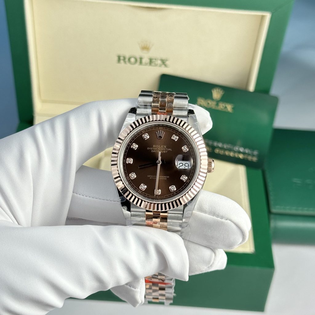 Rolex DateJust 126331 Rep 1:1 GM Factory Bọc Vàng Thật Mặt Chocolate Cọc Kim 41mm