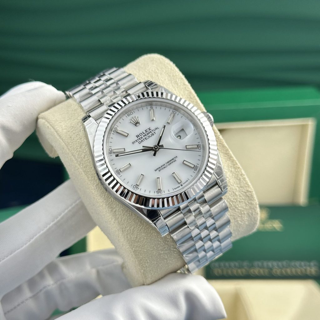 Rolex DateJust 126334 Rep 1:1 Clean Factory  Mặt Trắng Cọc Dạ Quang 41mm