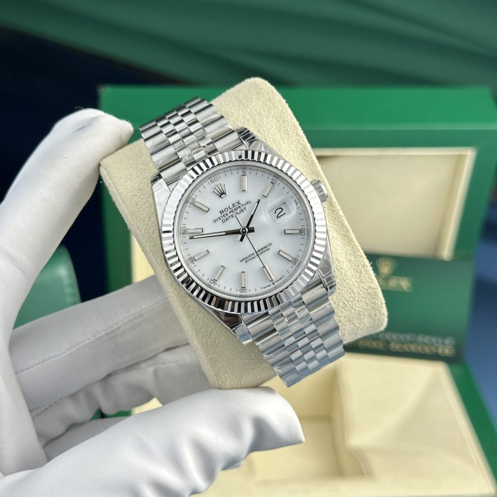 Rolex DateJust 126334 Rep 1:1 Clean Factory  Mặt Trắng Cọc Dạ Quang 41mm