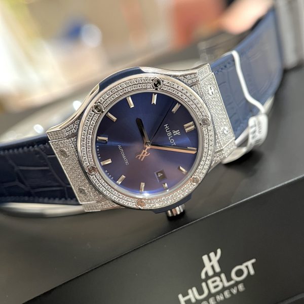 Hublot Classic Fusion Titanium Full Diamond Rep 1:1 JJF 42mm Blue Dial