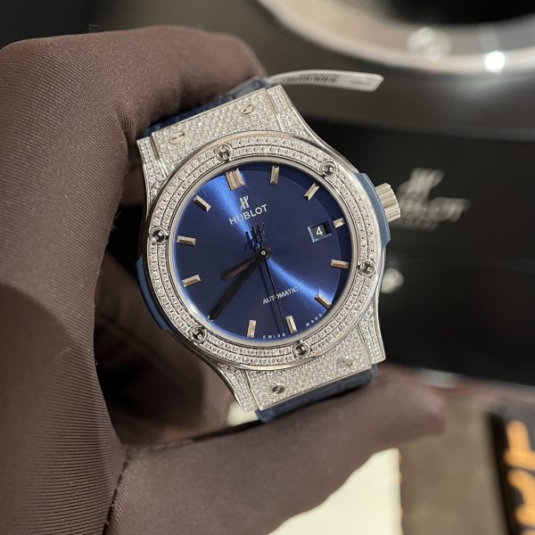 Hublot Classic Fusion Titanium Full Diamond Rep 1:1 JJF 42mm Blue Dial