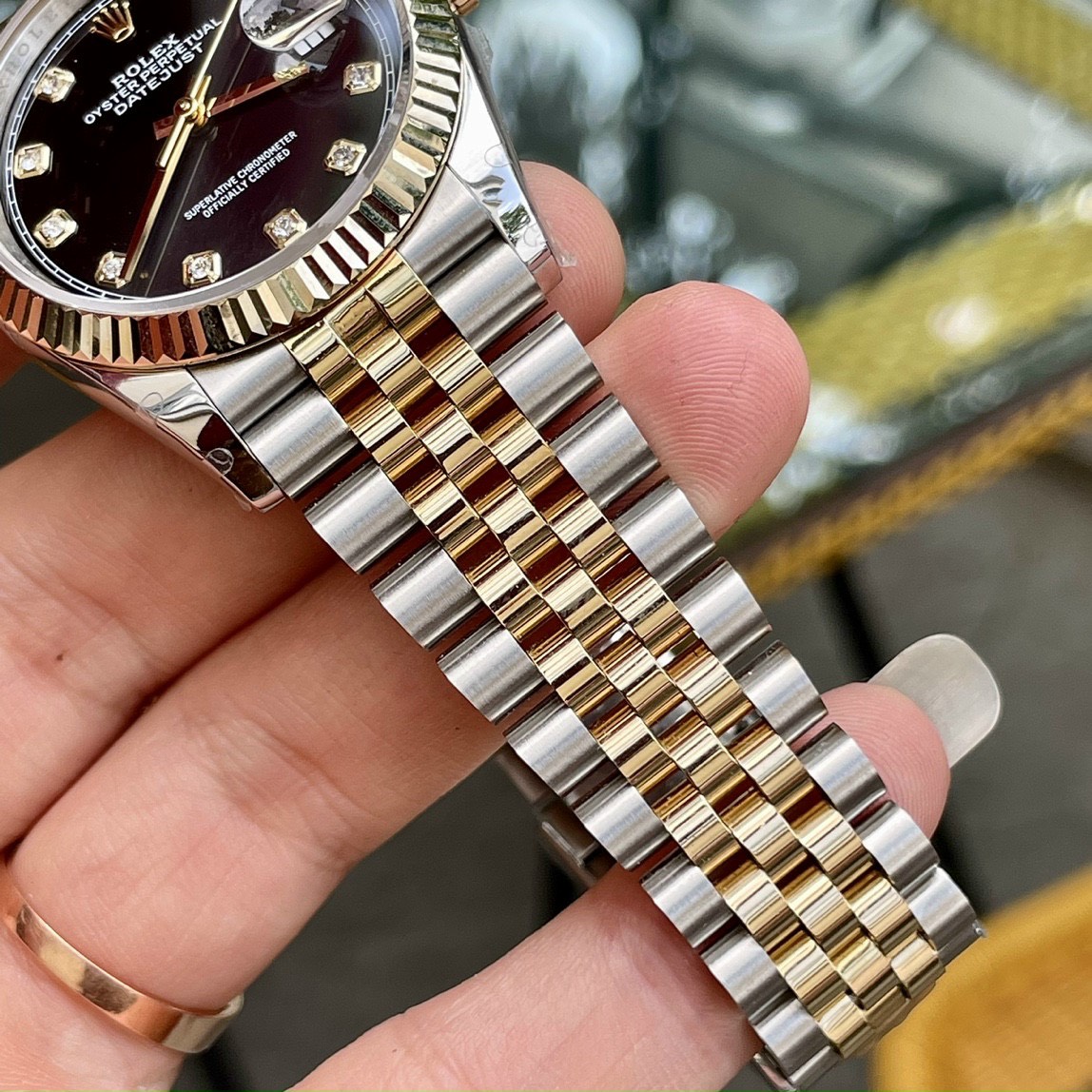 Rolex DateJust 126333 Rep 1:1 GM Factory Bọc Vàng Thật Mặt Đen Cọc Kim 41mm