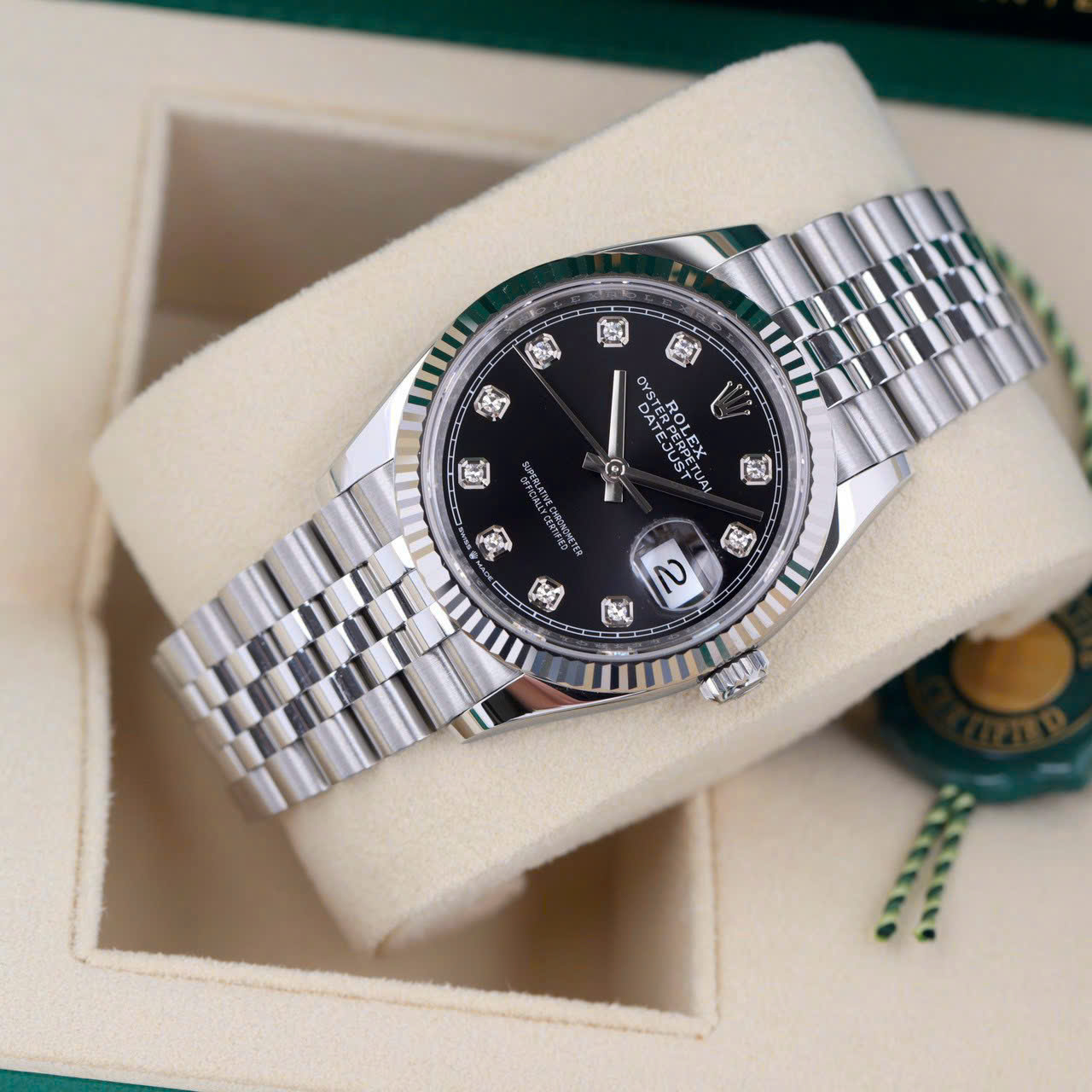 Rolex DateJust 126334 Rep 1:1 Clean Factory Mặt Đen Cọc Kim 41mm